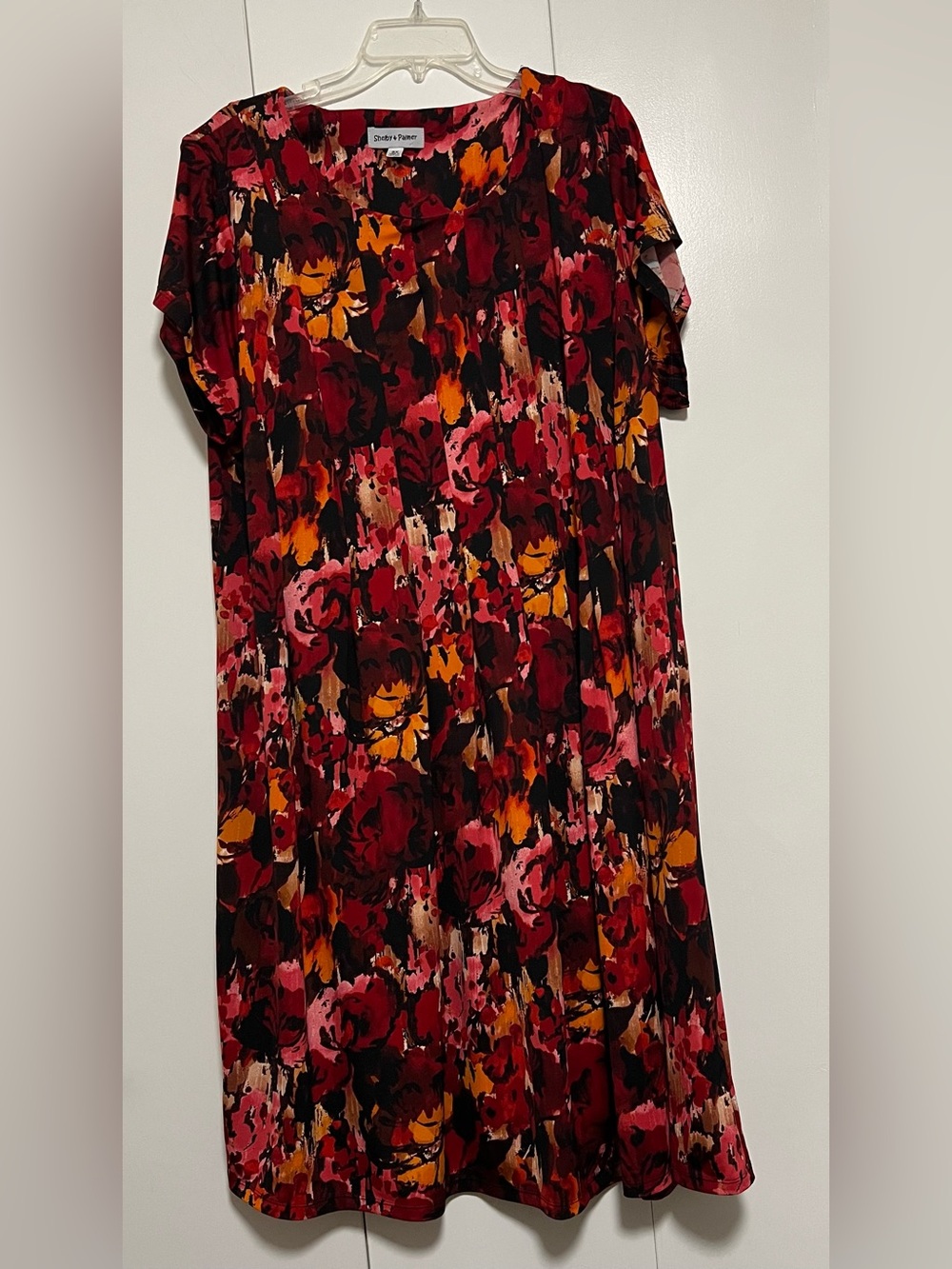 Shelby & Palmer Women’s Plus Size 3X Red Floral Patterned Midi Dress Cap Sleeves